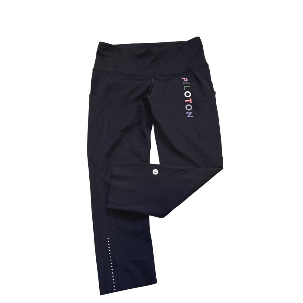 Lululemon Peloton Leggings Women Size 4 Black Reflective Crop Pockets‎ Collab